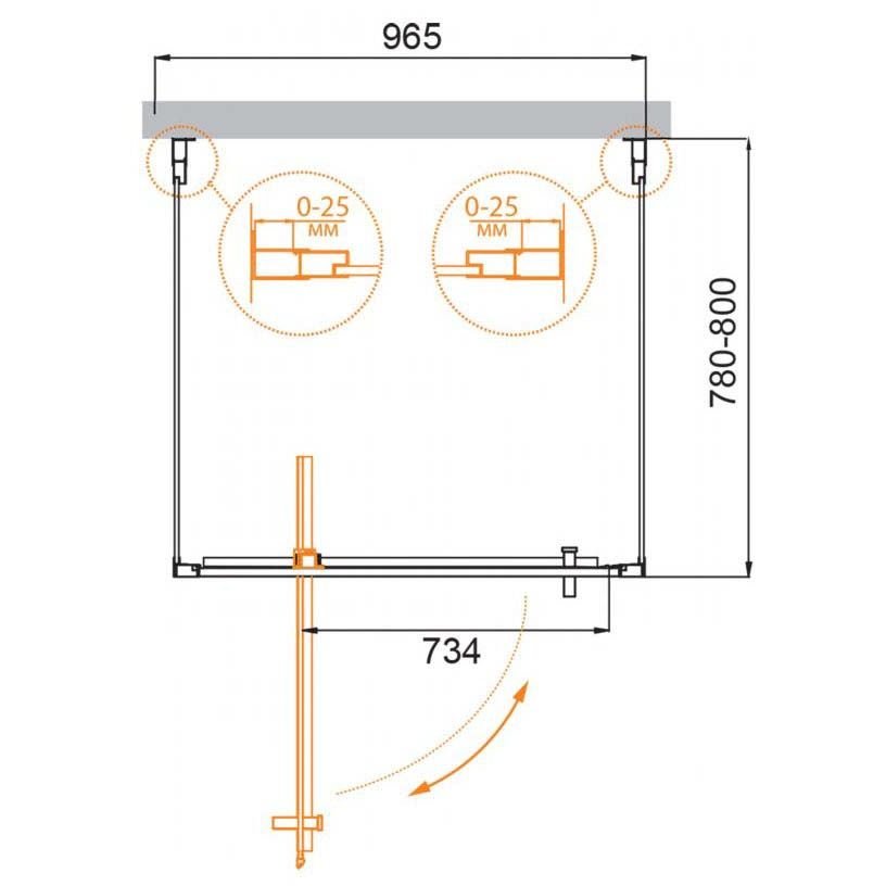 Душевой уголок Cezares (Цезарис) MOLVENO-BA2-100/80-C-Cr-IV цвет профиля хром, стекло прозрачное 6 мм 100х195х80 см
