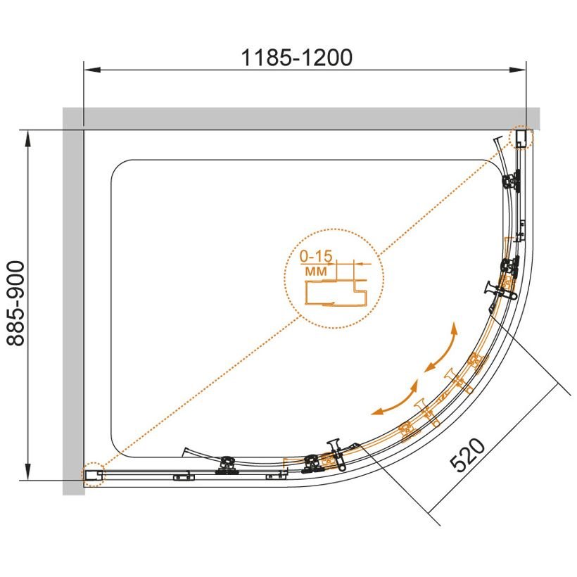 Душевой уголок Cezares (Цезарис) Eco-O-RH-2-120/90-P-Cr, цвет профиля хром, стекло рифленое 6 мм 120х190х90 см