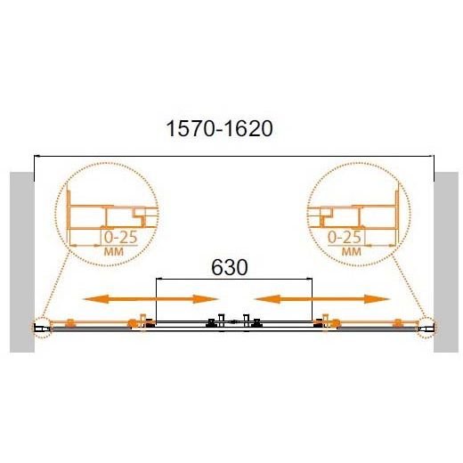 Душевая дверь Cezares (Цезарис) MOLVENO-BF-2-160-C-Cr-IV цвет профиля хром, стекло прозрачное 6 мм 195х160 см