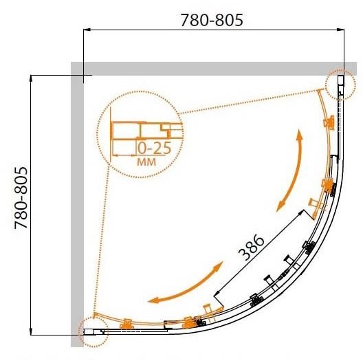 Душевой уголок Cezares (Цезарис) MOLVENO-R-2-80-C-Cr-IV цвет профиля хром, стекло прозрачное 6 мм 80х195х80 см