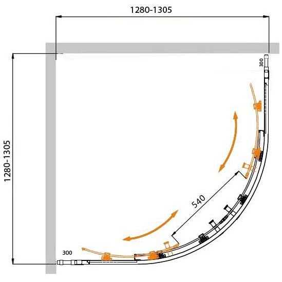 Душевой уголок Cezares (Цезарис) MOLVENO-R-22-100+30-C-Cr-IV цвет профиля хром, стекло прозрачное 6 мм 130х195х130 см