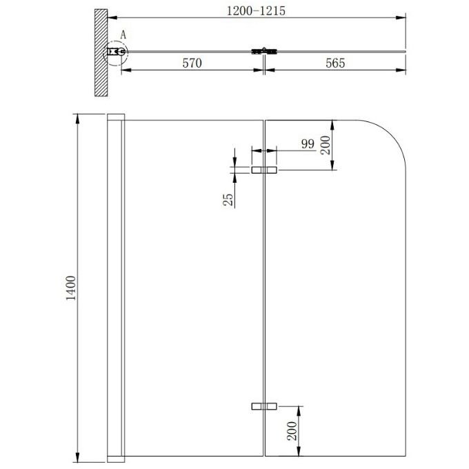 Душевая шторка на ванну Cezares (Цезарис) Eco-O-V-21-120/140-P-Cr-L, цвет профиля хром, стекло матовое 6 мм 140х120 см