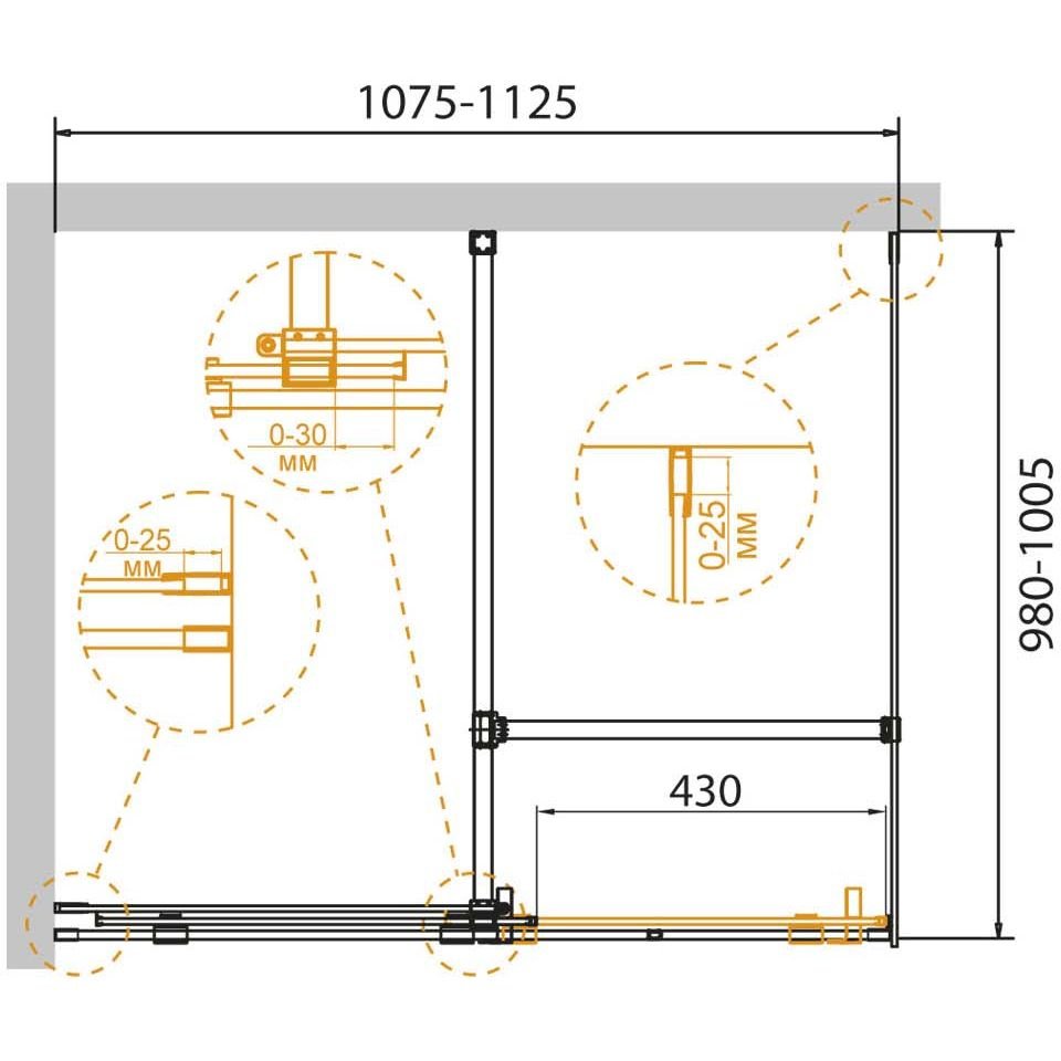 Душевой уголок Cezares (Цезарис) STREAM-AH-1-110/100-C-Cr цвет профиля хром, стекло прозрачное 8 мм 110х195х100 см