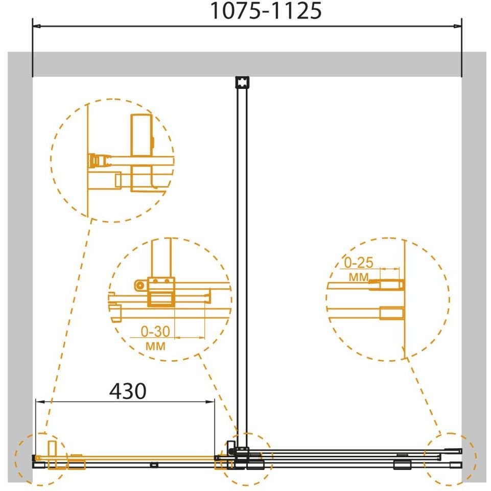 Душевая дверь Cezares (Цезарис) STREAM-BF-1-110-C-Cr цвет профиля хром, стекло прозрачное 8 мм 195х110 см