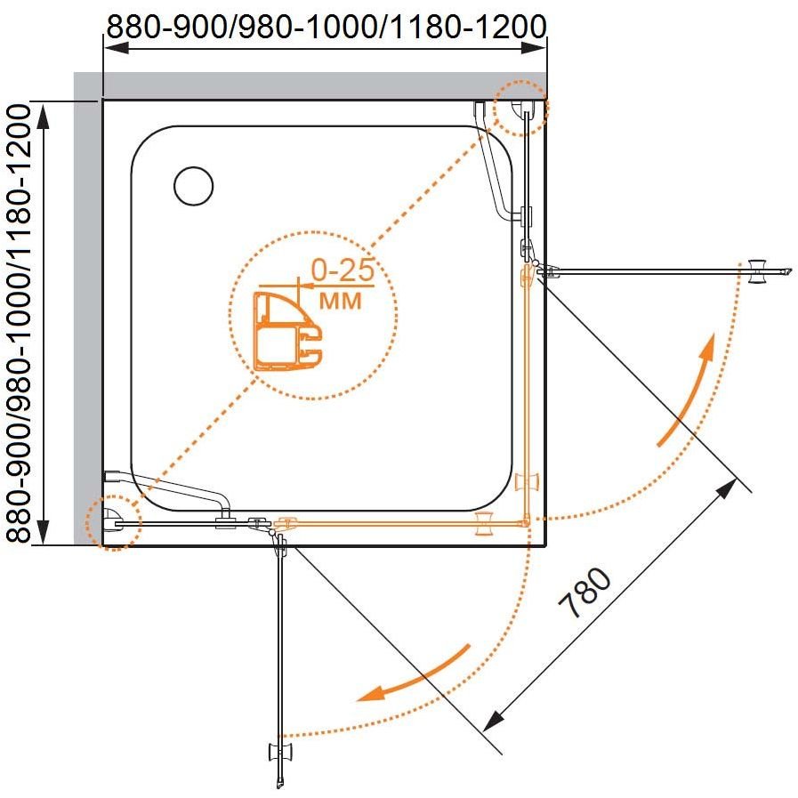 Душевой уголок Cezares (Цезарис) VERONA-W-A-2-90-C-Cr цвет профиля хром, стекло прозрачное 6 мм 90200х90 см