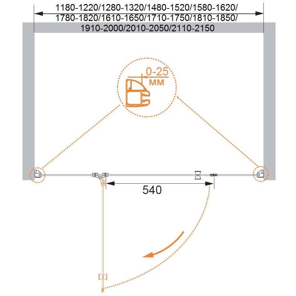 Душевая дверь Cezares (Цезарис) VERONA-W-B-13-30+60/40-C-Cr цвет профиля хром, стекло прозрачное 6 мм 200х130 см