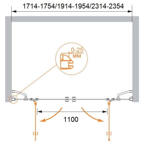 Душевая дверь Cezares (Цезарис) VERONA-W-B-22-180-C-Cr цвет профиля хром, стекло прозрачное 6 мм 200х1750 см