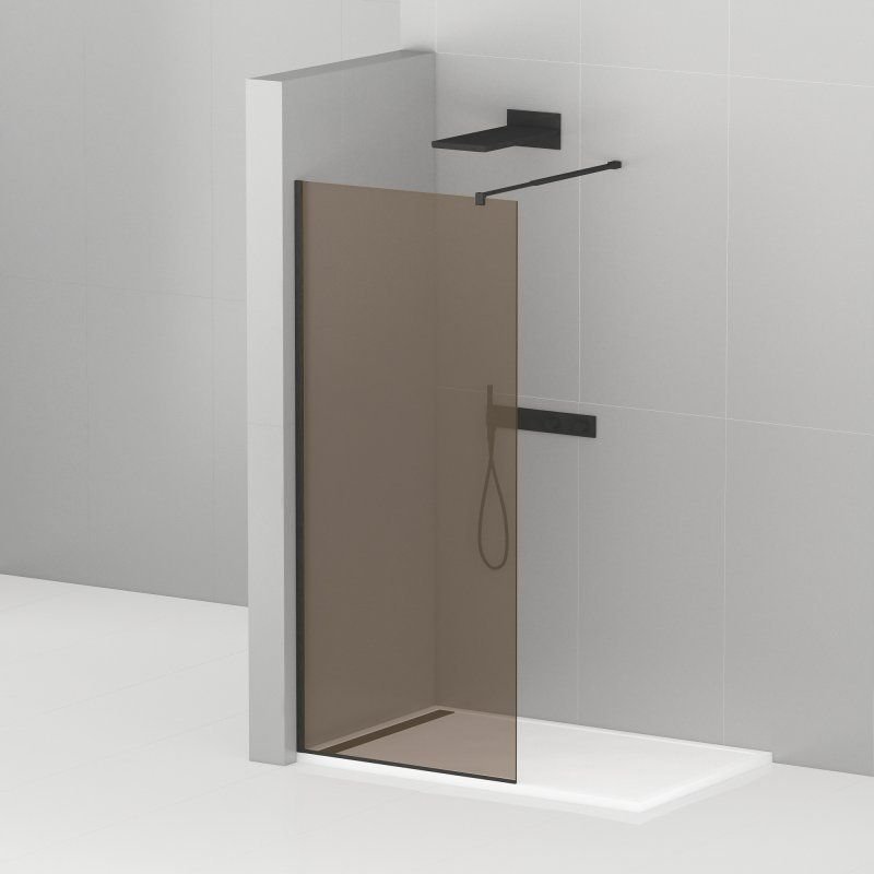 Душевая перегородка Cezares (Цезарис) Liberta-L-1-100-BR-NERO с односторонним входом, стекло бронза 8 мм, профиль черный, 100x195 см