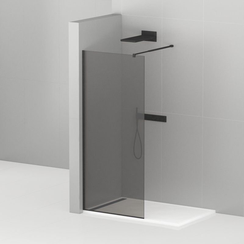 Душевая перегородка Cezares (Цезарис) Liberta-L-1-120-GR-NERO с односторонним входом, стекло графит 8 мм, профиль черный, 120x195 см