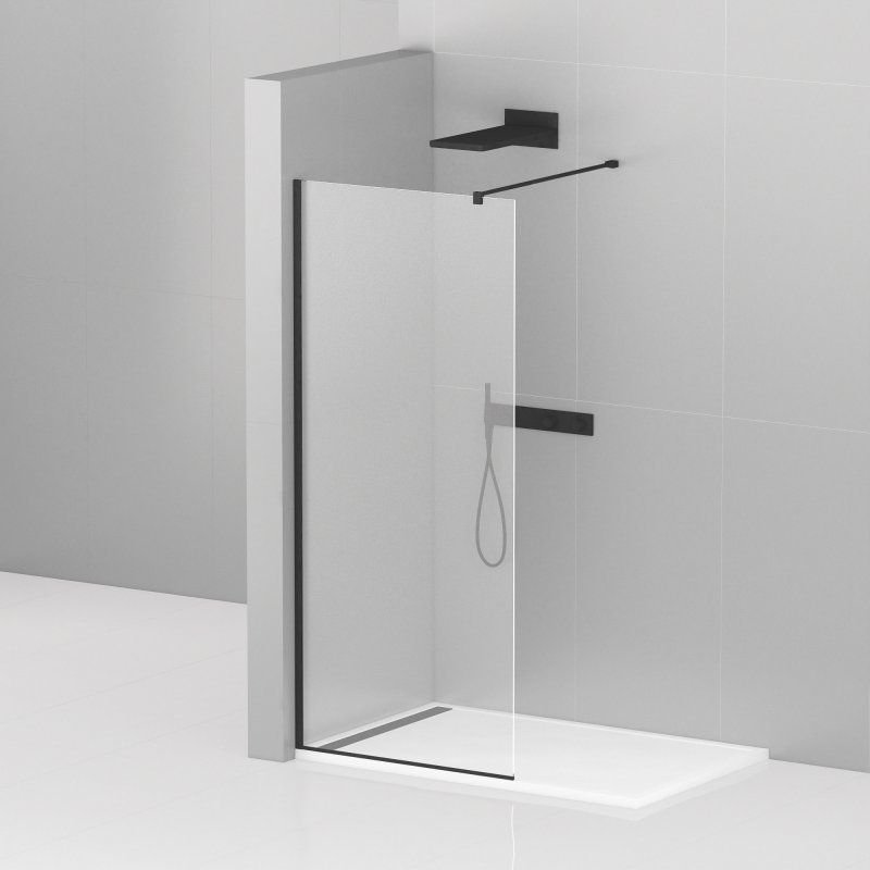 Душевая перегородка Cezares (Цезарис) Liberta-L-1-80-120-C-NERO с односторонним входом, стекло прозрачное 8 мм, профиль черный, 80x120x195 см