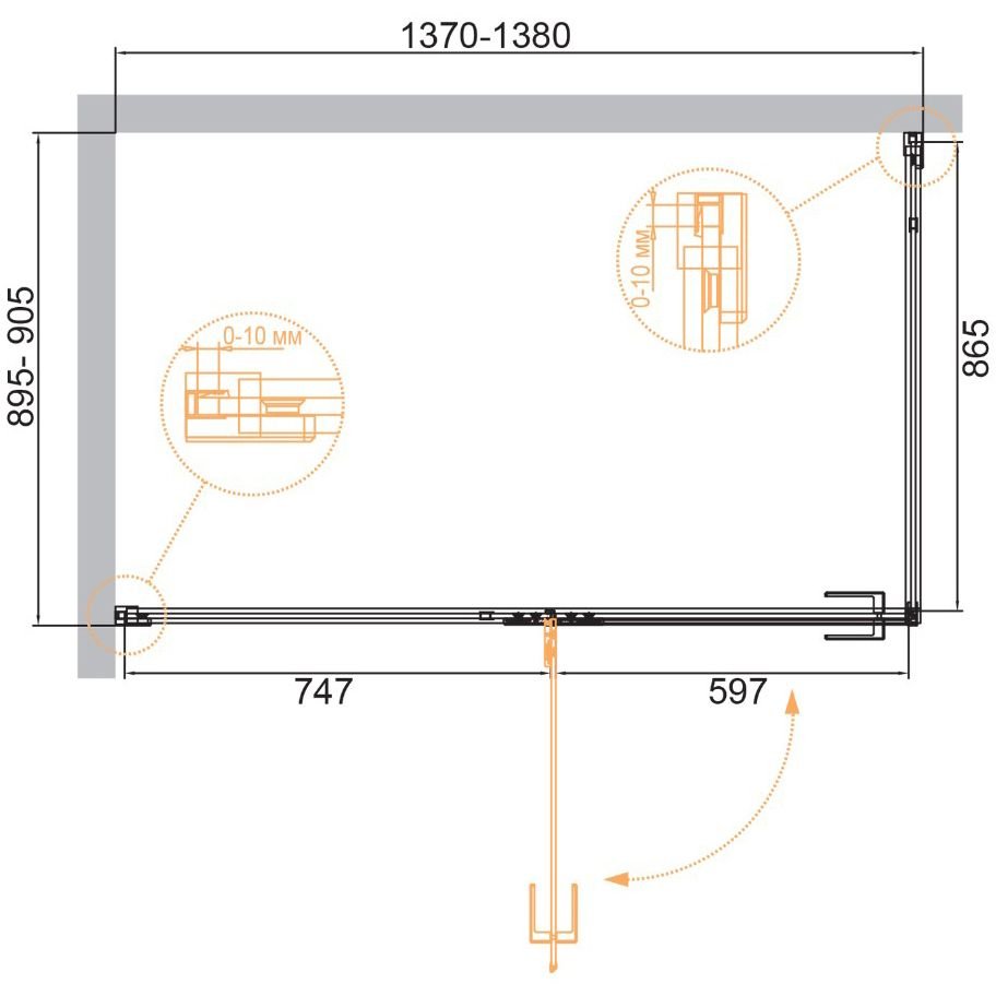 Душевой уголок Cezares (Цезарис) Bellagio-AH-1-140/90-C-BORO, цвет профиля брашированное золото, стекло прозрачное 8 мм 1400х197х90 см