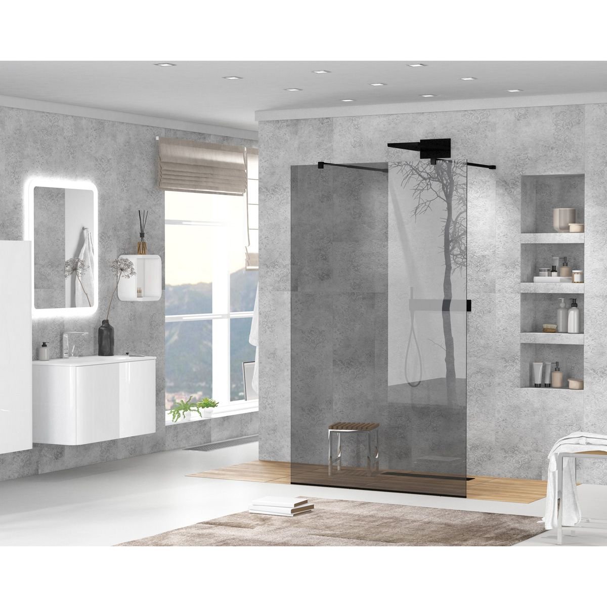 Душевая перегородка Cezares (Цезарис) Liberta-L-2-100-120-GR-NERO с возможностью двустороннего входа, стекло графит 8 мм, профиль черный, 100x120x195 см