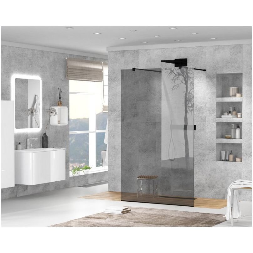 Душевая перегородка Cezares (Цезарис) Liberta-L-2-110-GR-NERO с возможностью двустороннего входа, стекло графит 8 мм, профиль черный, 110x195 см