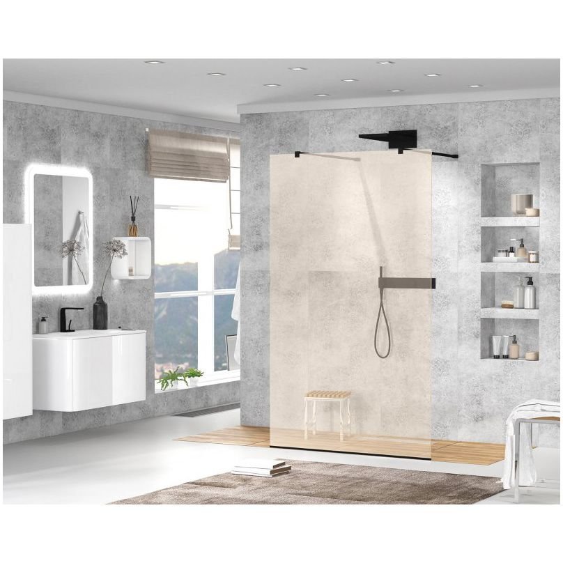 Душевая перегородка Cezares (Цезарис) Liberta-L-2-90-BR-NERO с возможностью двустороннего входа, стекло бронза 8 мм, профиль черный, 90x195 см