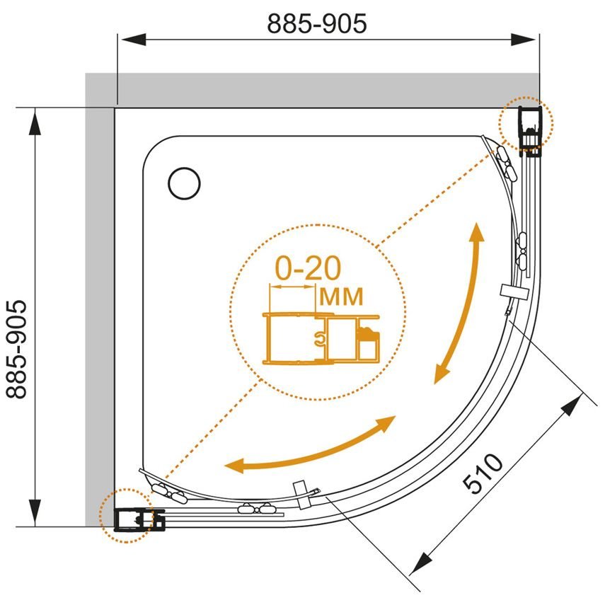 Душевой уголок Cezares (Цезарис) Momento-R-2-90-C-Cr, цвет профиля хром, стекло прозрачное 6 мм 90х195х90 см