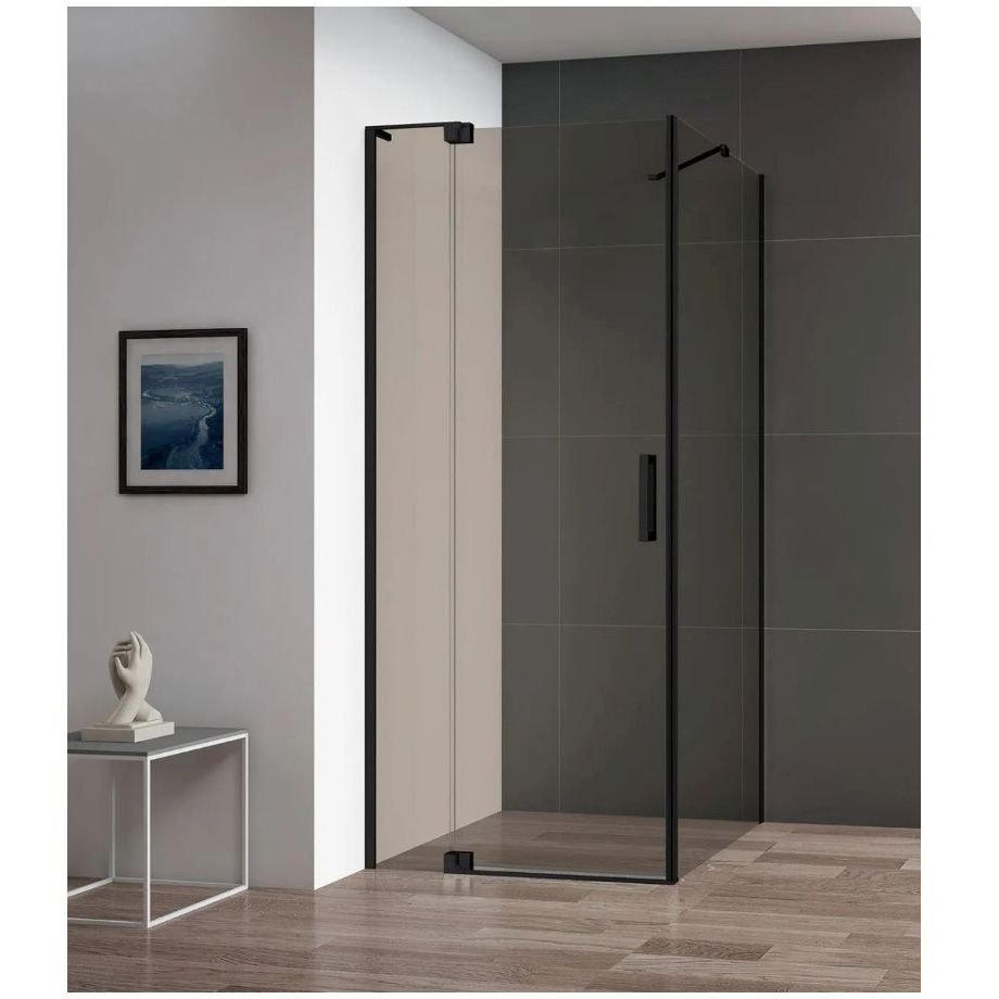 Душевой уголок Cezares (Цезарис) Slider-AH-1-90-70/80-BR-NERO, цвет профиля черный матовый, стекло прозрачное 8 мм 80х195х90 см