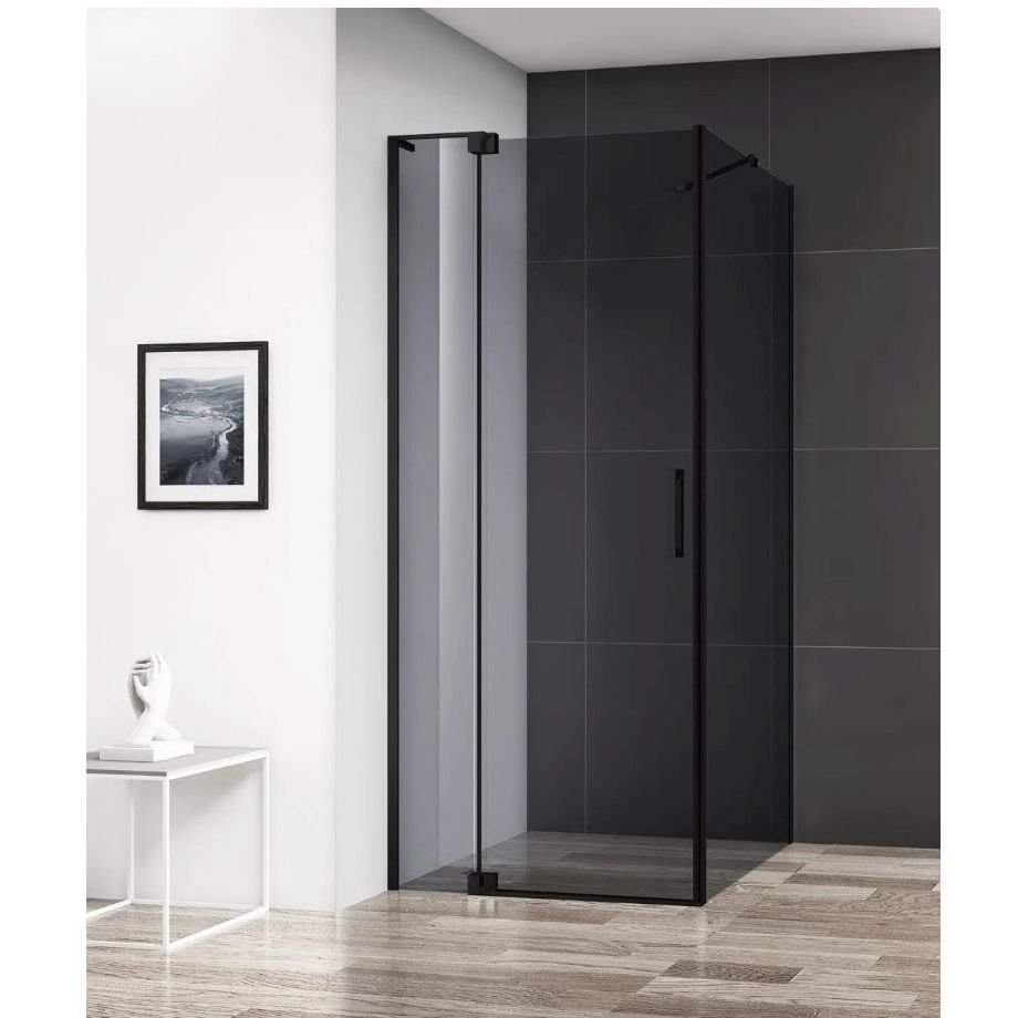 Душевой уголок Cezares (Цезарис) Slider-AH-1-90-70/80-GRIGIO-NERO, цвет профиля черный матовый, стекло прозрачное 8 мм 80х195х90 см