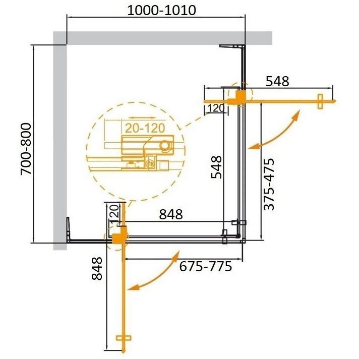Душевой уголок Cezares (Цезарис) Slider-AH-2-70/80-100/110-BR-Cr, цвет профиля хром, стекло прозрачное 8 мм 110х195х80 см