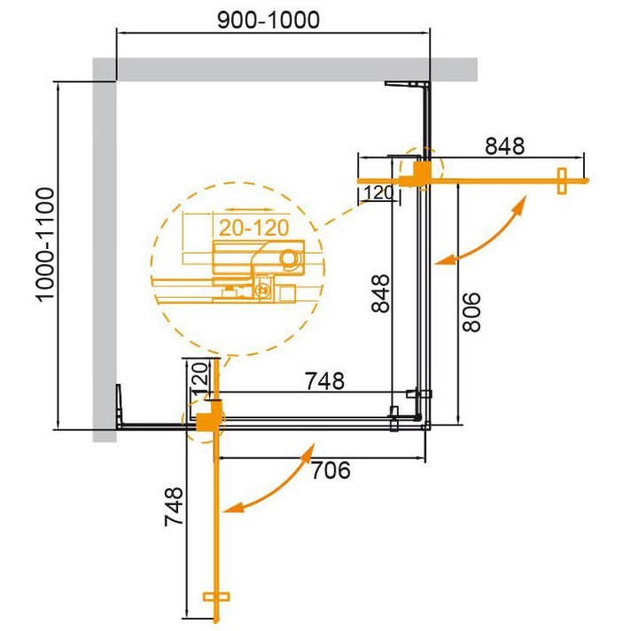 Душевой уголок Cezares Slider-AH-2-90/100-100/110-C-NERO, цвет профиля чёрный матовый, стекло прозрачное 8 мм 110х195х100 см