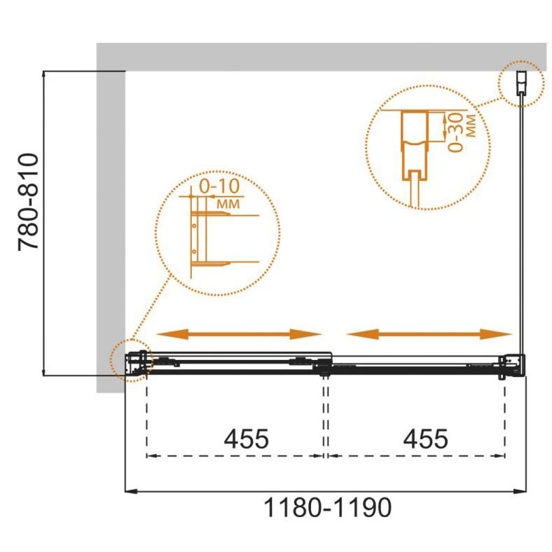 Душевой уголок Cezares (Цезарис) Tandem-Soft-AH-2-120/80-C-Cr-IV, цвет профиля хром, стекло прозрачное 6 мм 120х195х80 см