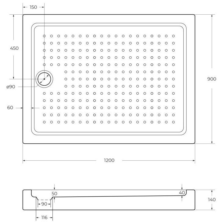 Душевой поддон Cezares (Цезарис) Tray-A-AH-120/90-15-W0 акриловый без сифона цвет белый 120х90х15 см