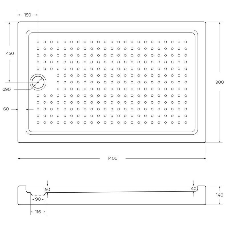 Душевой поддон Cezares Tray-A-AH-140/90-15-W акриловый цвет белый 140х90х15 см