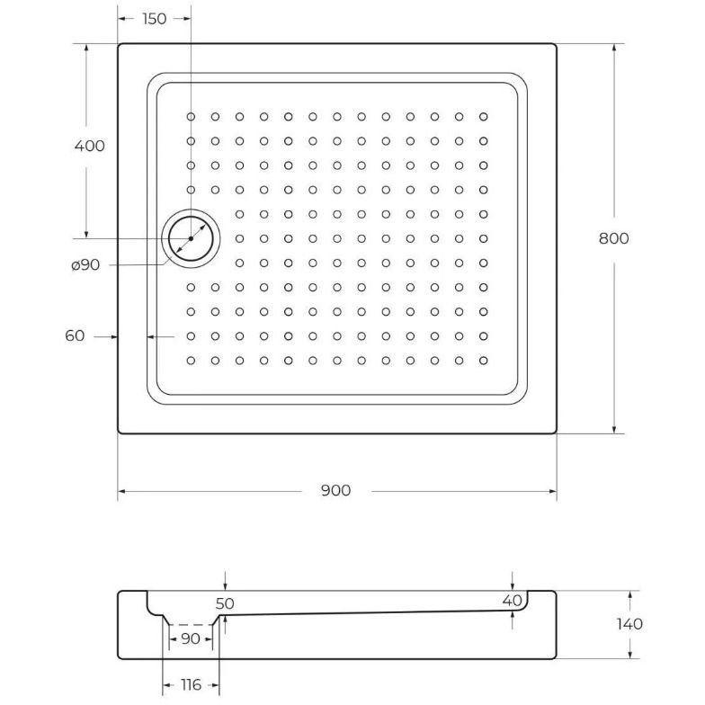 Душевой поддон Cezares (Цезарис) Tray-A-AH-90/80-15-W акриловый цвет белый 90х80х15 см