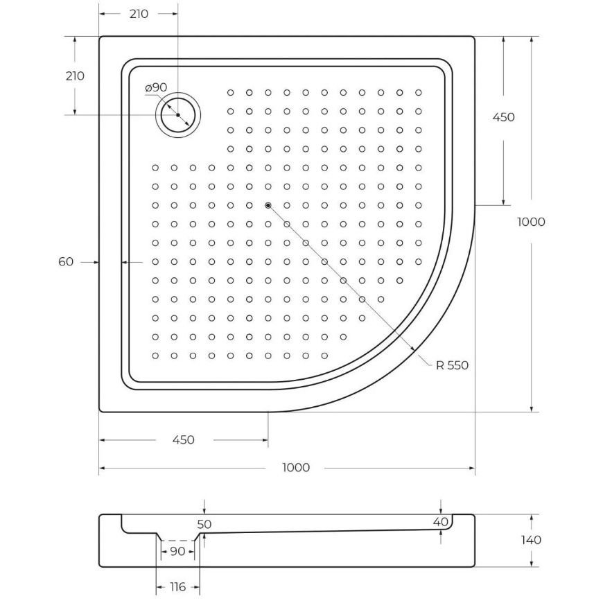 Душевой поддон Cezares (Цезарис) Tray-A-R-100-550-15-W0 акриловый без сифона цвет белый 100х100х15 см