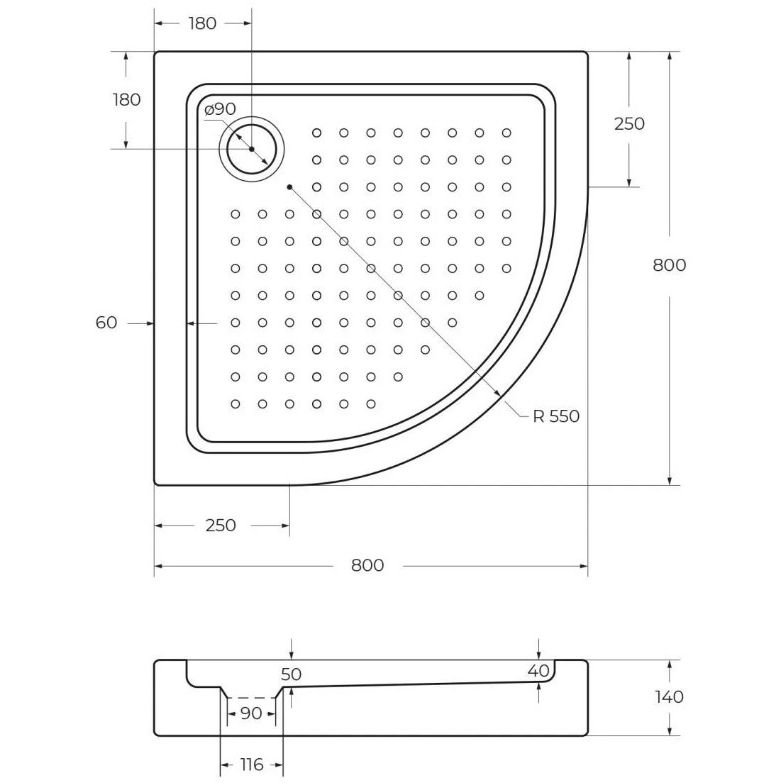 Душевой поддон Cezares Tray-A-R-80-550-15-W акриловый цвет белый 80х80х15 см