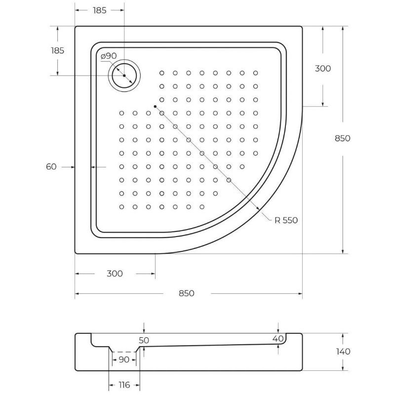 Душевой поддон Cezares (Цезарис) Tray-A-R-85-550-15-W акриловый цвет белый 85х85х15 см