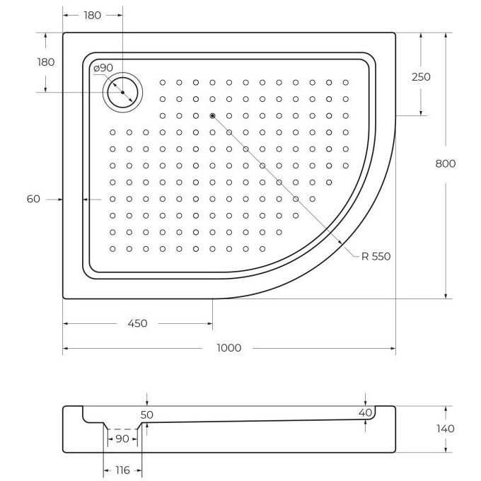 Душевой поддон Cezares Tray-A-RH-100/80-550-15-W-L акриловый цвет белый 100х80х15 см