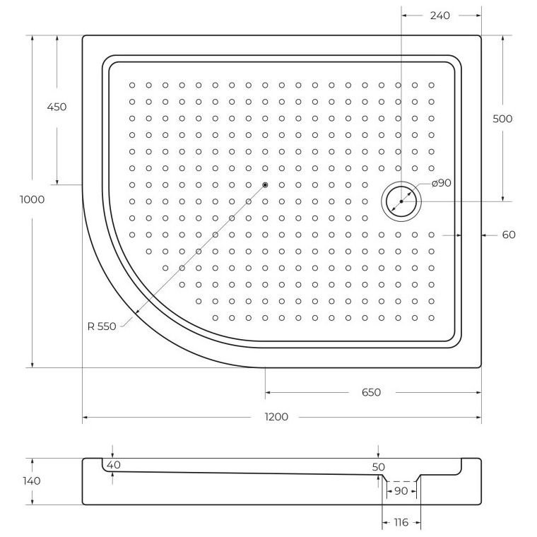 Душевой поддон Cezares (Цезарис) Tray-A-RH-120/100-550-15-W-R акриловый цвет белый 120х100х15 см