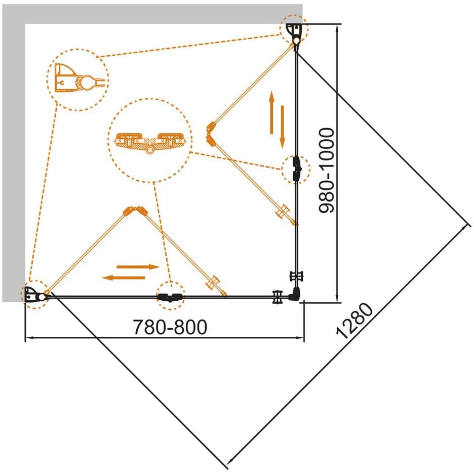 Душевой уголок Cezares (Цезарис) Eco-O-ASH-2-80/100-C-Cr, цвет профиля хром, стекло прозрачное 6 мм 80х190х100 см