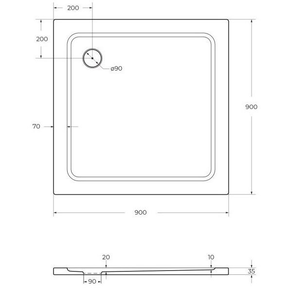 Душевой поддон SMC Cezares (Цезарис) Tray-M-A-90-35-W, цвет белый 90х90х3.5 см