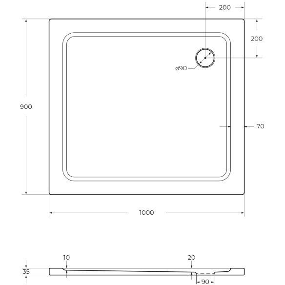 Душевой поддон SMC Cezares (Цезарис) Tray-M-AH-100/90-35-W, цвет белый 100х90х3.5 см