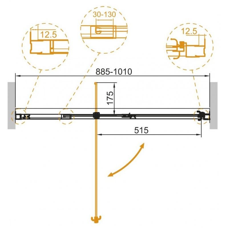 Душевая дверь Cezares (Цезарис) Variante-B-1-90/100-C-Cr, цвет профиля хром, стекло прозрачное 6 мм 100х195 см