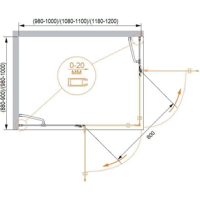 Душевой уголок Cezares (Цезарис) BERGAMO-W-AH-2-100/90-C-Cr-L, цвет профиля хром, стекло прозрачное 6 мм 100х195х90 см