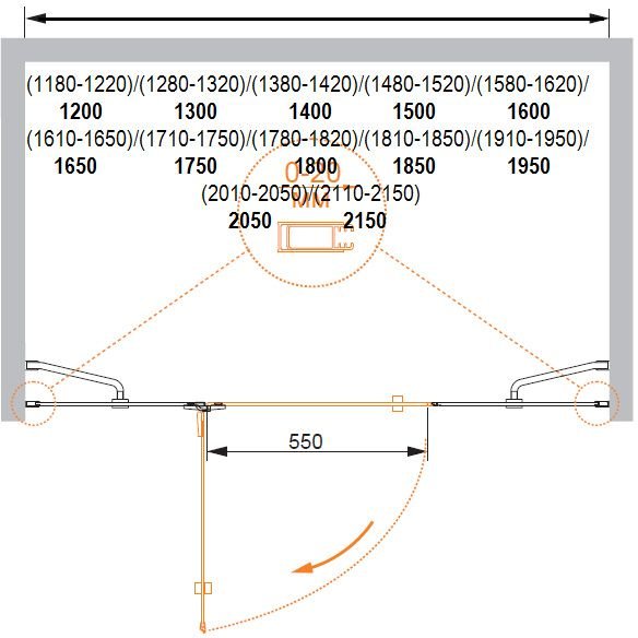 Душевая дверь Cezares (Цезарис) BERGAMO-W-B-13-30+60/60-C-Cr-L, цвет профиля хром, стекло прозрачное 6 мм 195х150 см