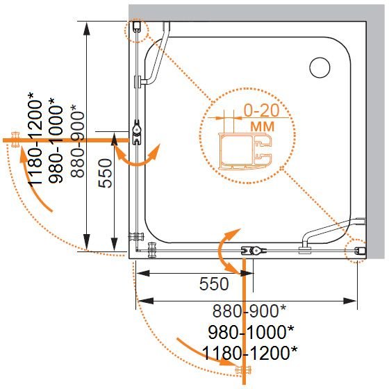 Душевой уголок Cezares (Цезарис) ELENA-W-A-22-90-C-Cr, цвет профиля хром, стекло прозрачное 6 мм 90х195х90 см