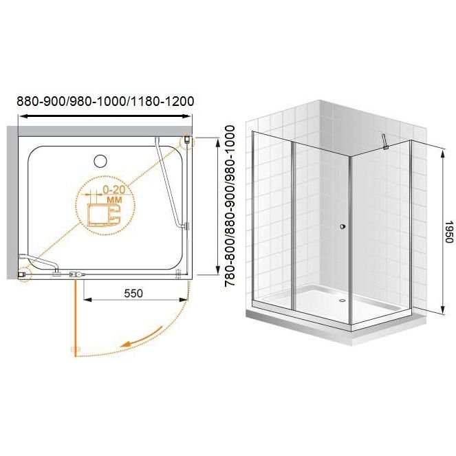 Душевой уголок Cezares (Цезарис) ELENA-W-AH-1-90/80-P-Cr-L, цвет профиля хром, стекло матовое 6 мм 90х195х80 см