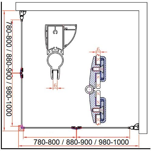 Душевой уголок Cezares (Цезарис) ELENA-W-ASH-2-80/100-C-Cr, цвет профиля хром, стекло прозрачное 6 мм 100х195х80 см