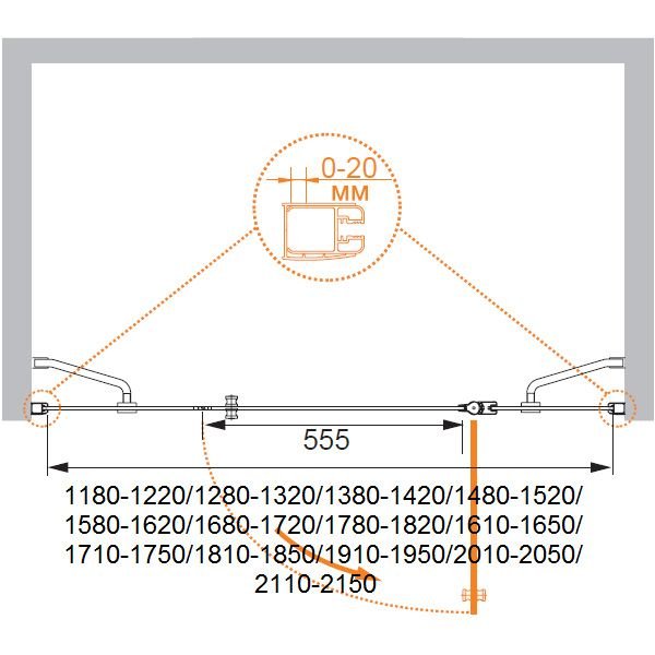 Душевая дверь Cezares (Цезарис) ELENA-W-B-13-40+60/30-P-Cr-R, цвет профиля хром, стекло матовое 6 мм 195х130 см