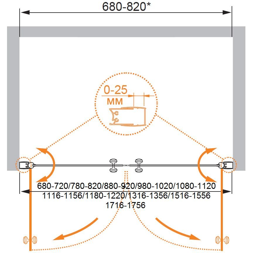 Душевая дверь Cezares (Цезарис) ELENA-W-B-2-115-C-Cr, цвет профиля хром, стекло прозрачное 6 мм 195х115 см