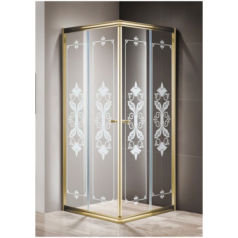 Душевой уголок Cezares (Цезарис) GIUBILEO-A-2-100-SCORREVOLE-CP-G, цвет профиля золото, стекло прозрачное c матовым узором 6 мм 100х195х100 см