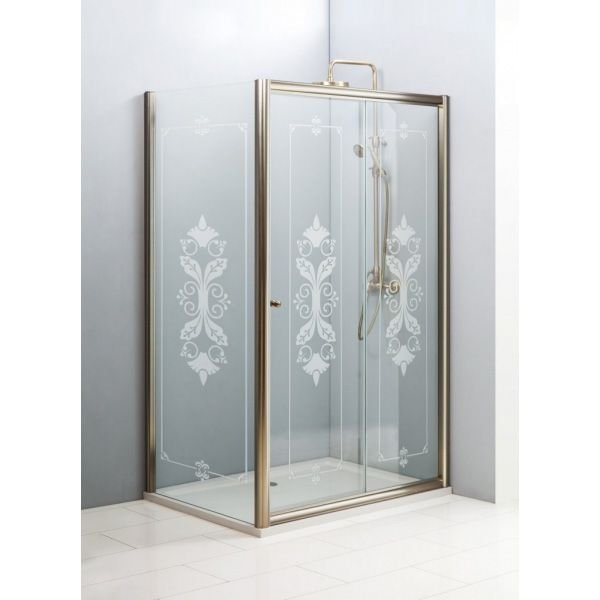 Душевой уголок Cezares (Цезарис) GIUBILEO-AH-1-120/90-SCORREVOLE-CP-Br цвет профиля бронза, стекло прозрачное c матовым узором 6 мм 120х195х90 см