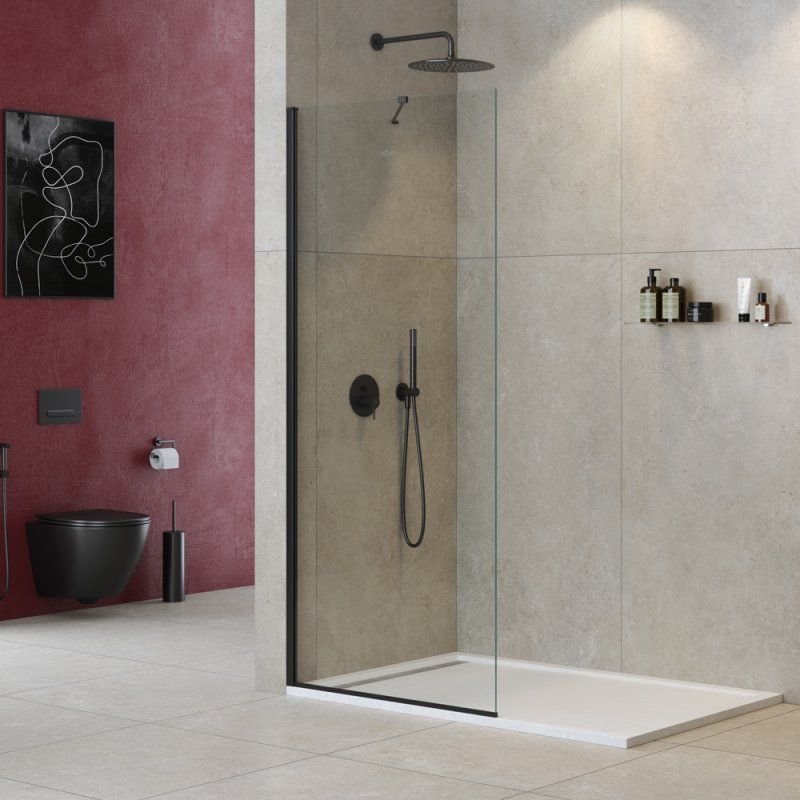 Душевая перегородка Cezares (Цезарис) LIBERTA-L-1-TB-130-C-NERO цвет профиля черный матовый, стекло прозрачное 8 мм 130х195 см