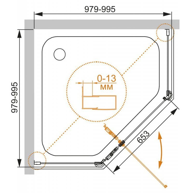Душевой уголок Cezares (Цезарис) Eco-O-P-1-100-C-Cr, цвет профиля хром, стекло прозрачное 6 мм 100х195х100 см