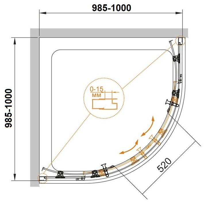 Душевой уголок Cezares (Цезарис) Eco-O-R-2-100-C-NERO, цвет профиля черный матовый, стекло прозрачное 6 мм 100х190х100 см