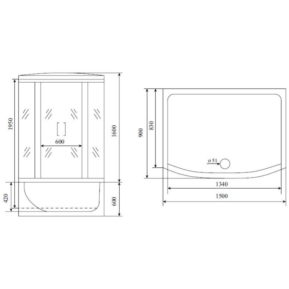 Душевая кабина Timo (Тимо) Lux T-7750 цвет профиля хром, стекло прозрачное 6 мм 150х220х90 см