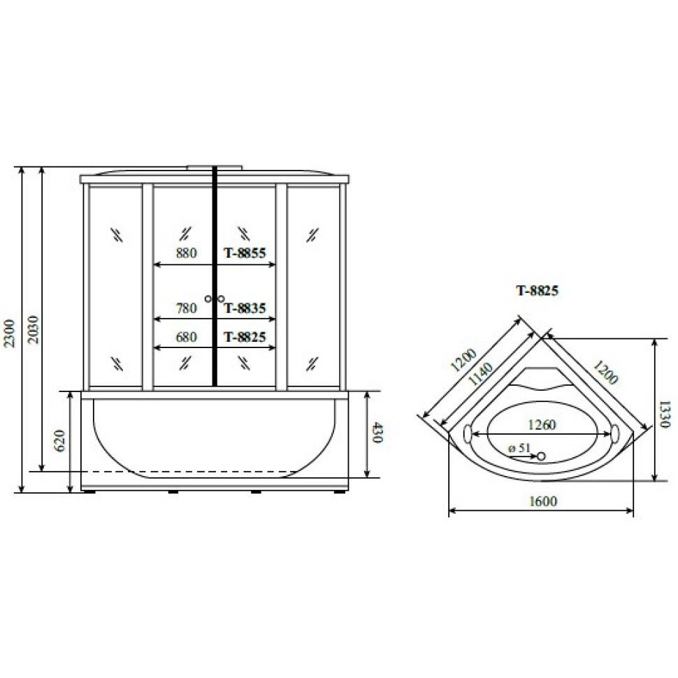 Душевая кабина Timo (Тимо) Comfort T-8825F Fabric Glass цвет профиля хром, стекло матовое 6 мм 120х230х120 см